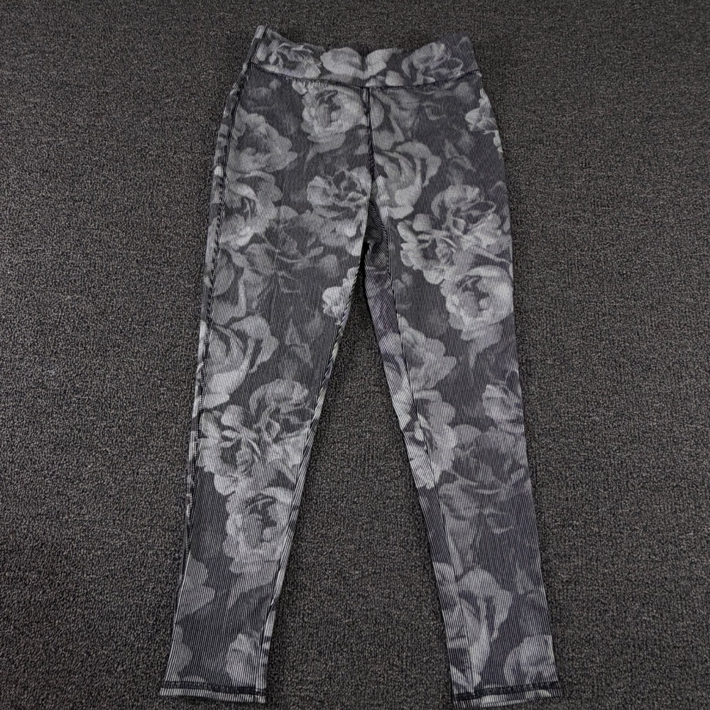 d & co. ACTIVE Leggings Womens XSP Floral Pinstripe Grey Tapered EUC